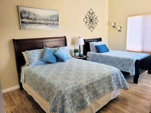3 bedrooms, desk, iron/ironing board, travel cot