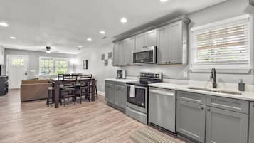 Fridge, microwave, dishwasher, coffee/tea maker