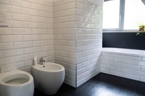 Bathtub, bidet - Open-space penthouse with bedroom and terrace - 20 minutes from the beach (Lenola)