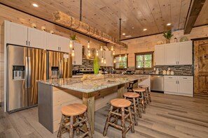 Fridge, microwave, oven, stovetop - Dreamers Mountain Retreat: Pool, Theater, Hot Tub, WiFi, Games, Fire Pit (Sevierville)