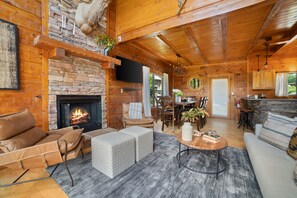 Smart TV, fireplace, table football