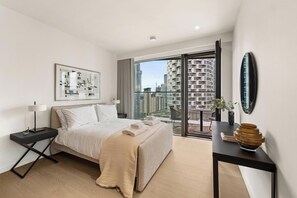 2 bedrooms, premium bedding, desk, laptop workspace