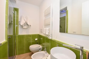 Shower, free toiletries, hair dryer, bathrobes