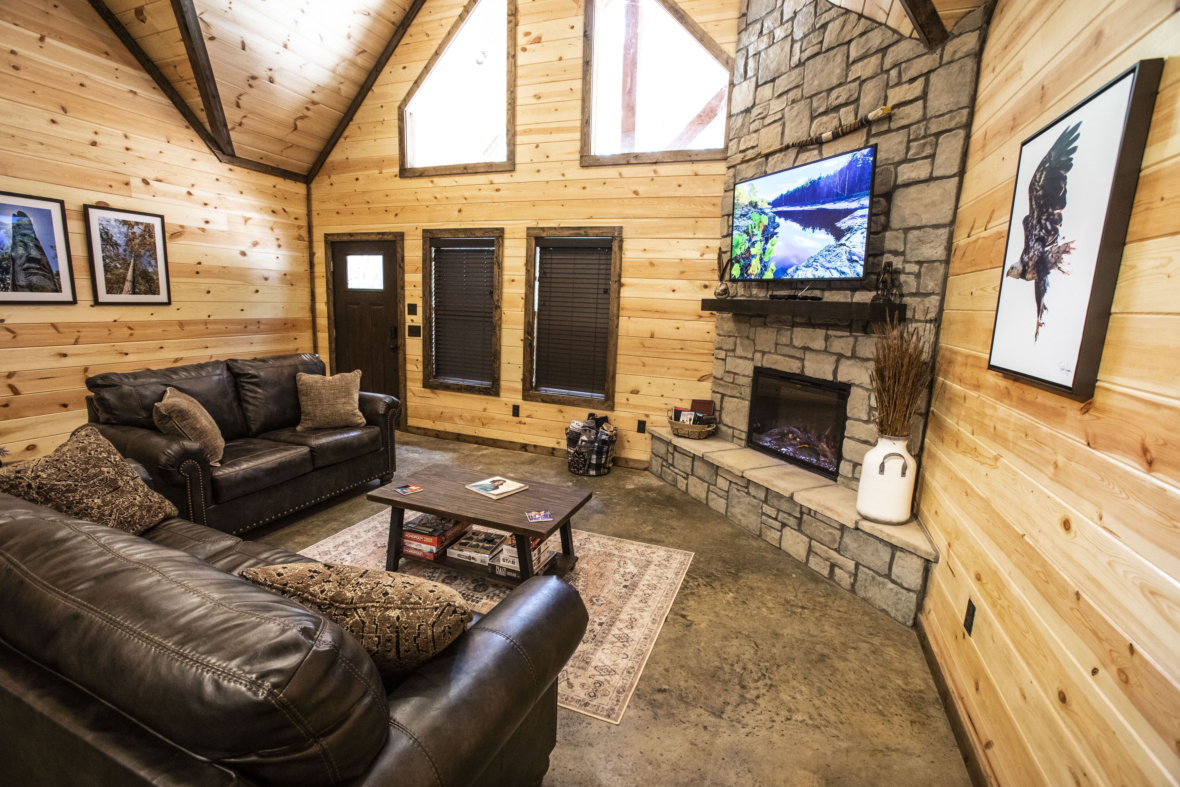 TV, fireplace, table football