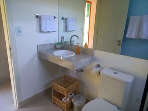 Shower, towels, soap, shampoo