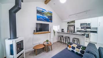 TV, fireplace, video games, stereo