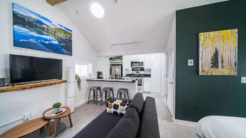 TV, fireplace, video games, stereo
