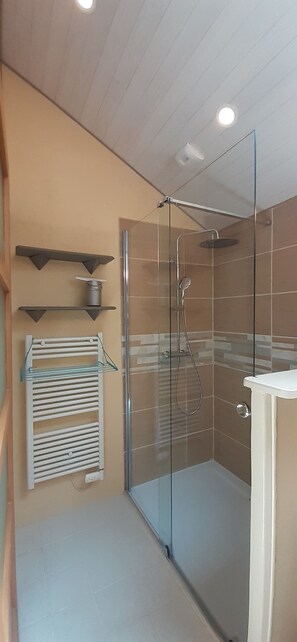Douche, séchoir à cheveux, papier de toilette