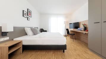 Hypo-allergenic bedding, desk, laptop workspace, soundproofing