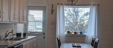 Fridge, microwave, dishwasher, coffee/tea maker