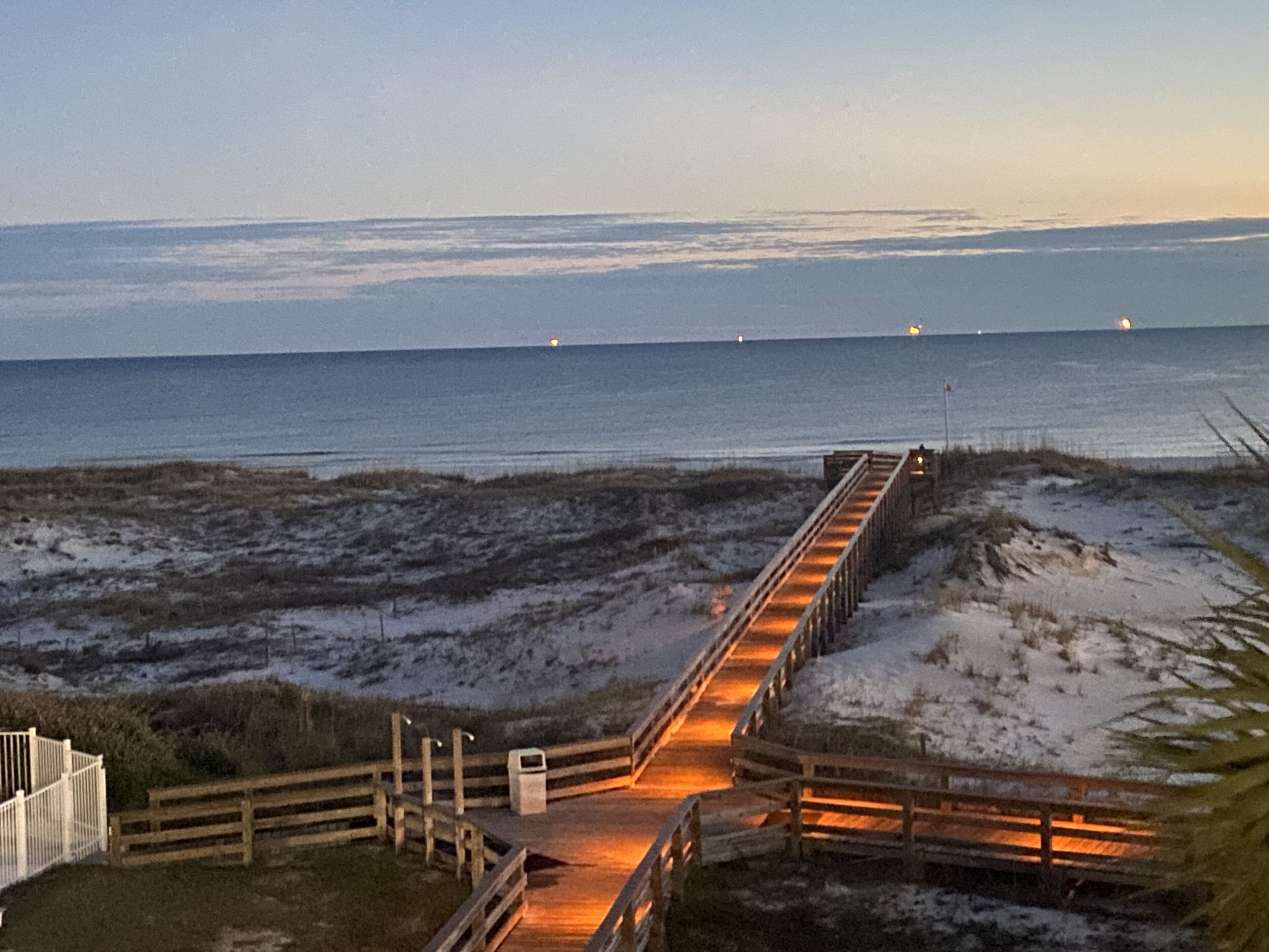 View from the balcony at dusk.