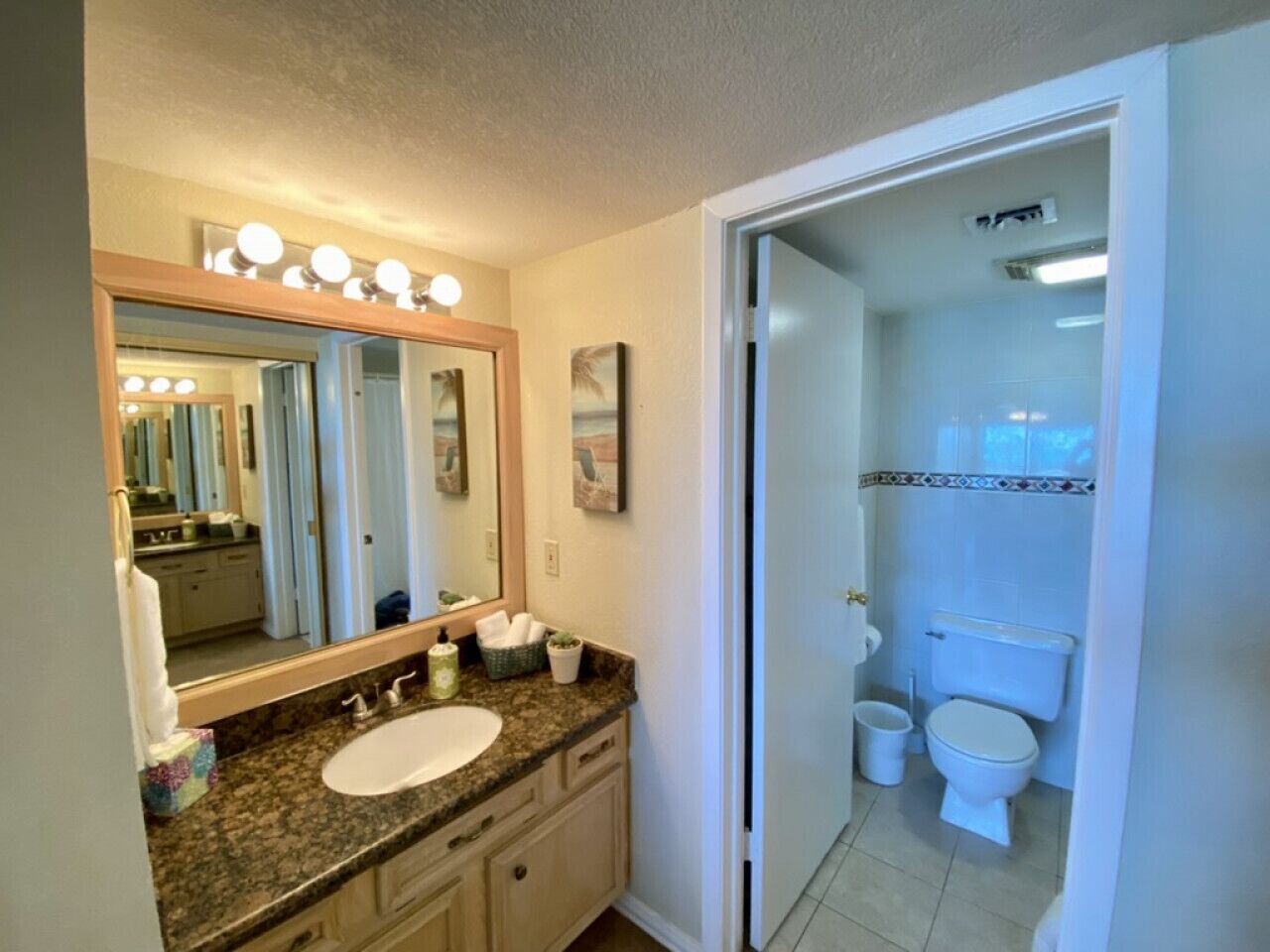 A bathroom with a sink, mirror, and toilet.