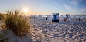 Beach nearby, sun loungers