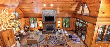 TV, fireplace, table football