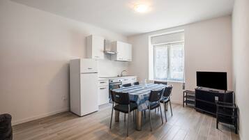 Fridge, stovetop, cookware/dishes/utensils