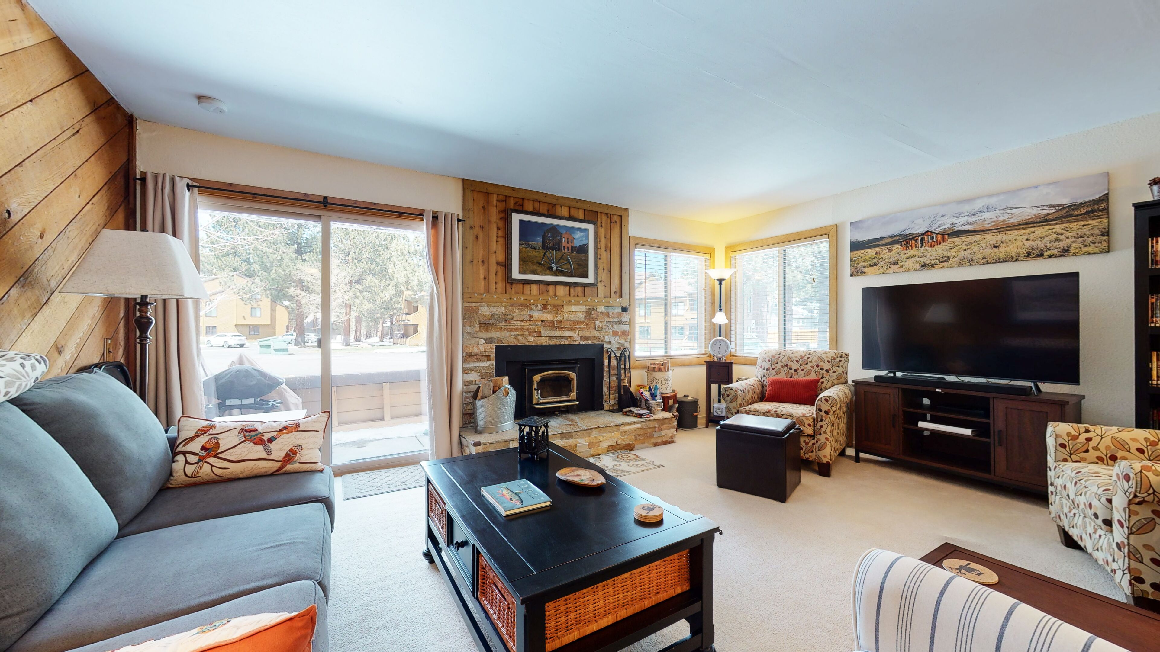 Lägenhet - 1 kingsize-säng - balkong - utsikt mot bergen | Vardagsrum | 40-tums tv med kabelkanaler och eldstad