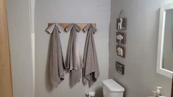 Ducha, secador de pelo, toallas y champú