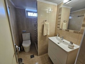 Appartement Deluxe | Salle de bain | Douche, douche à « effet pluie », serviettes fournies