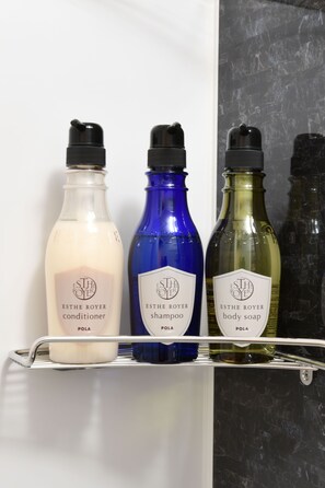 Three bottles of ESTHE ROYER products on a shelf. - FL Hotel Asakusa (Tokyo)