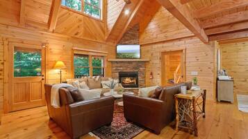 Smart TV, fireplace, DVD player, foosball