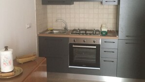 Una cocina compacta con armarios oscuros, una estufa a gas, un horno y un lavabo.