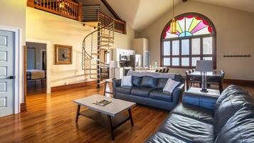 Smart TV, fireplace, video games, foosball