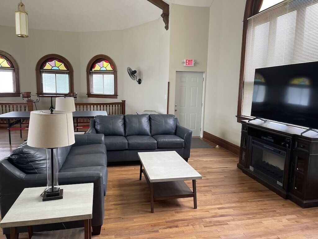 Smart TV, fireplace, video games, foosball