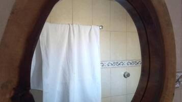 Shower, towels, soap, shampoo