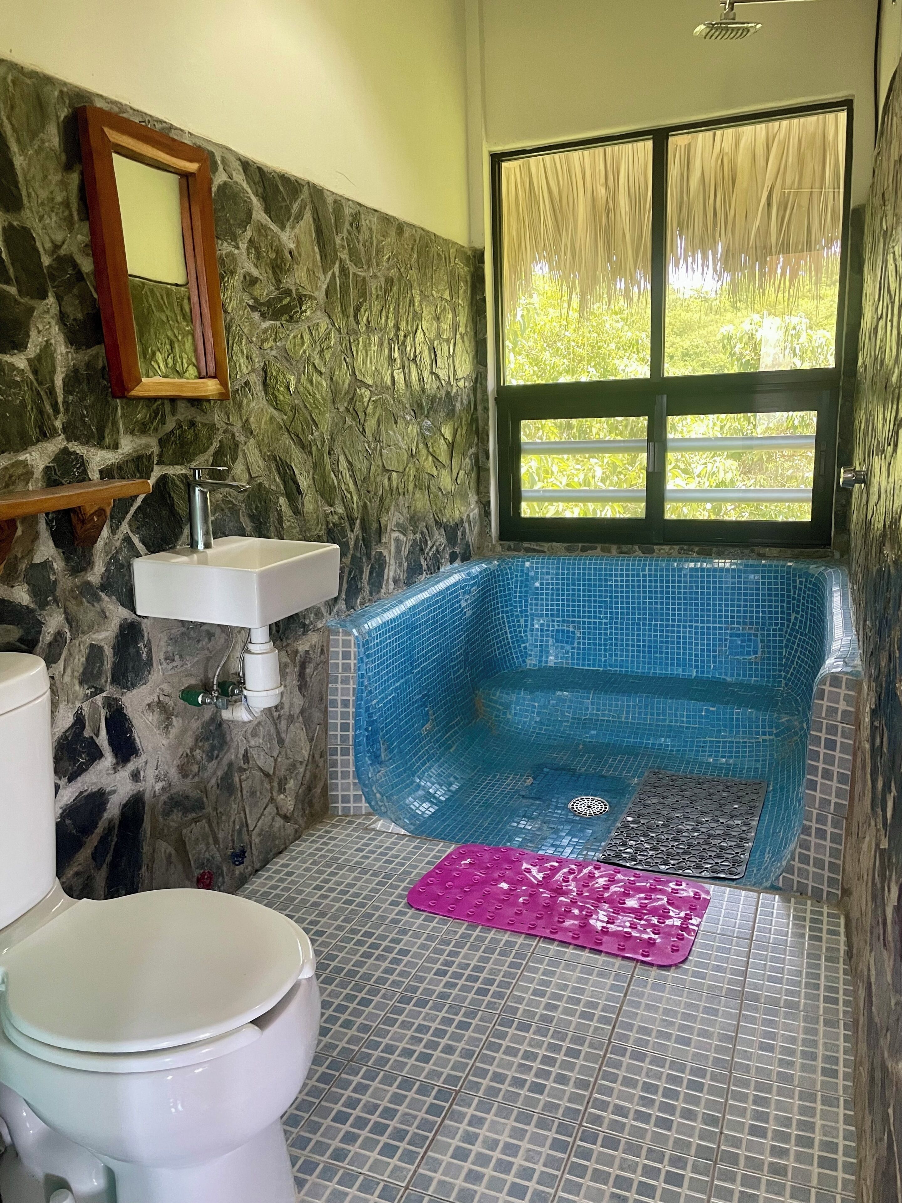 Habitación doble económica | Baño | Regadera, toallas, jabón, shampoo 
