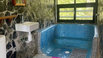 Habitación doble económica | Baño | Regadera, toallas, jabón, shampoo