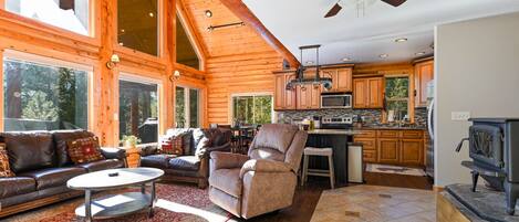 Smart TV, fireplace, DVD player, books