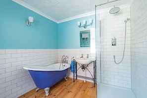 Combined shower/tub, hair dryer