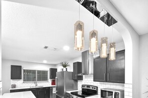 Fridge, microwave, oven, stovetop - Modern 5-Star La Cantera Retreat w/ Private Hot Tub Near Six Flags Fiesta Texas (San Antonio)