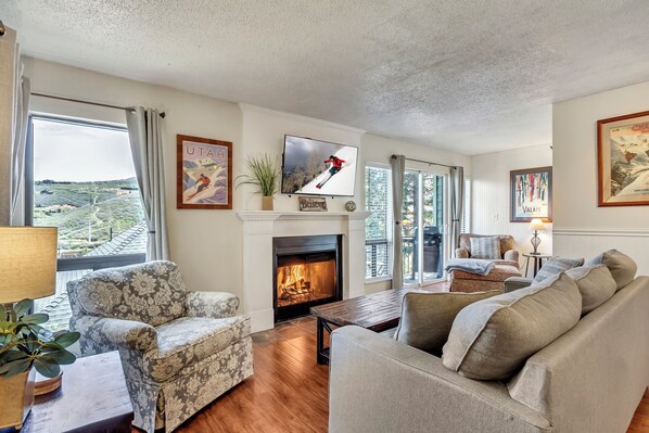 Smart TV, fireplace, computer monitors