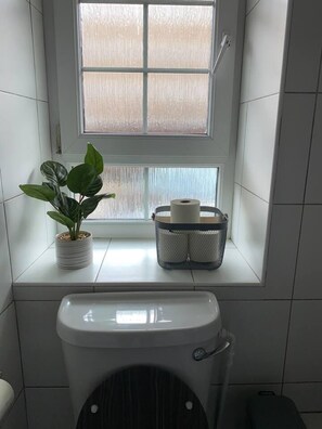 Appartement | Salle de bain | Douche, séchoir à cheveux, serviettes fournies, savon