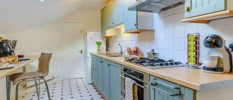 Frigorífico, microondas, horno y placa de cocina