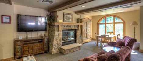 Tv, eldstad och dvd-spelare