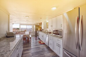 Fridge, microwave, dishwasher, coffee/tea maker