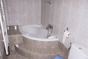 Villa, Multiple Beds | Bathroom | Separate bathtub and shower, deep-soaking bathtub, hair dryer, towels - Spacious, Modern Villa in Asomatos, Crete, Greece (Agios Vasileios)