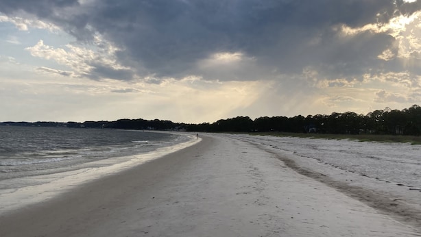 A beach with a sandy shore and a line of trees in the background. - The Pelican Post 1 bedroom beach cottage (Carrabelle)