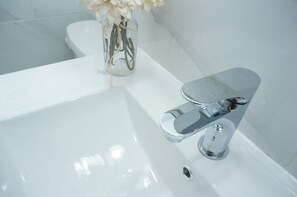 Ducha, secador de pelo, toallas, jabón