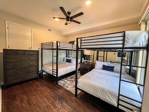 4 bedrooms, desk, iron/ironing board, travel cot