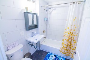 Ensemble douche/baignoire, sèche-cheveux, serviettes fournies, savon