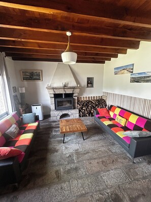 Televisión, chimenea, tenis de mesa y libros 