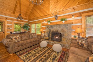 Smart TV, fireplace, foosball