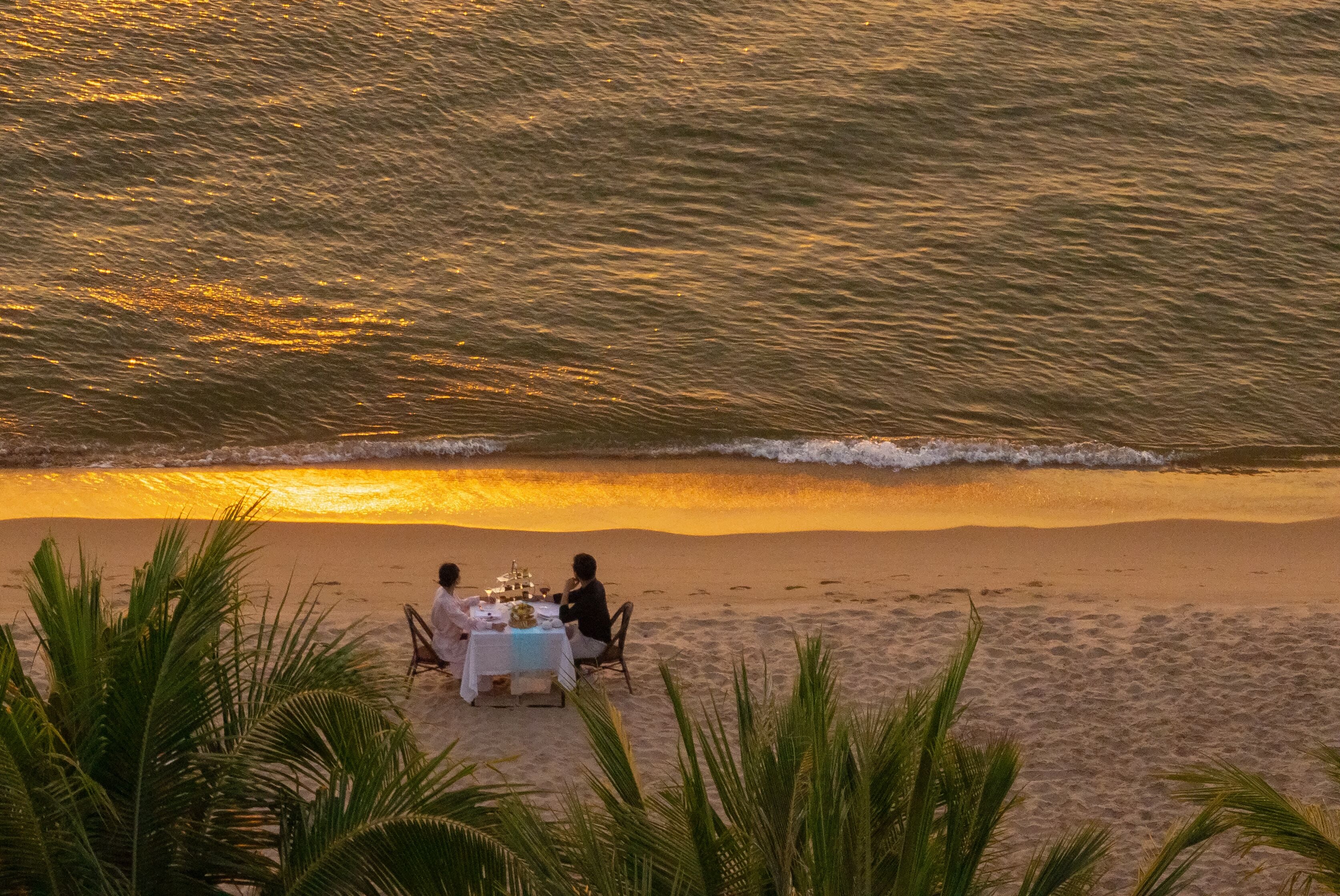 Private beach, white sand, sun loungers, beach umbrellas