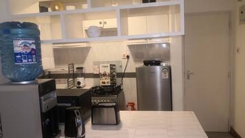 Fridge, microwave, oven, electric kettle