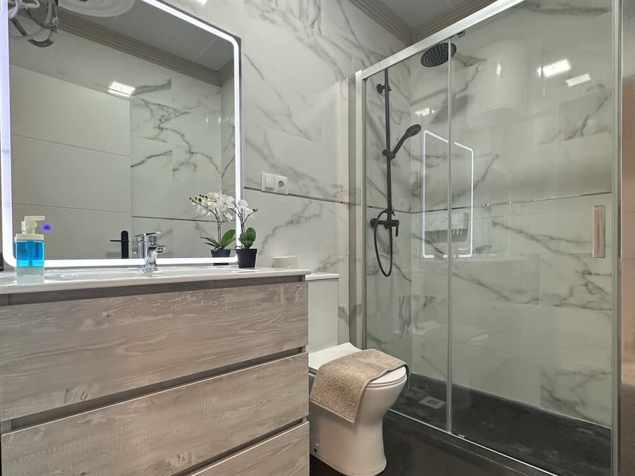 Habitación con 2 camas individuales | Baño | Regadera, regadera tipo lluvia, secadora de cabello, toallas