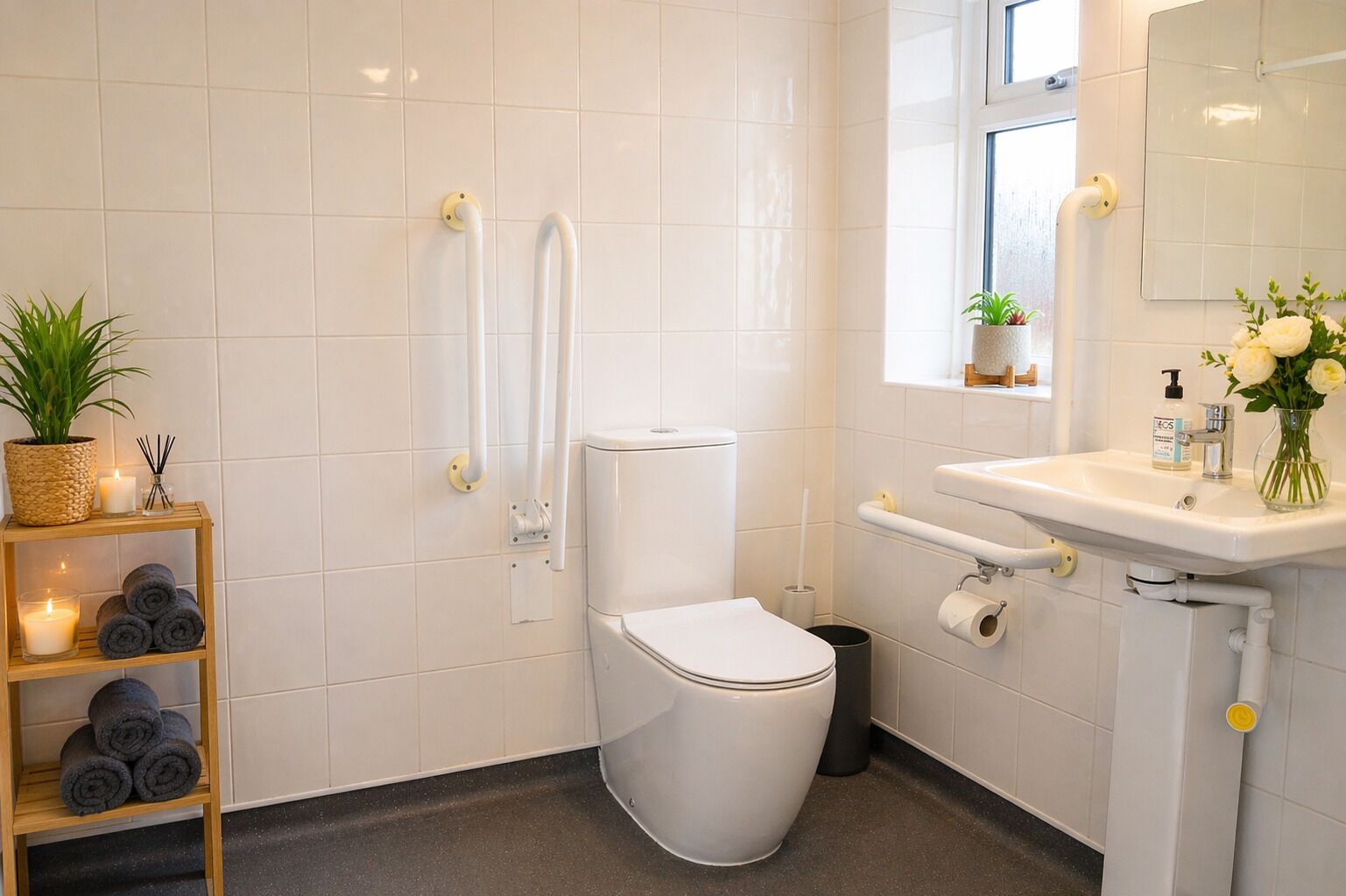 Shower, hair dryer, towels, shampoo