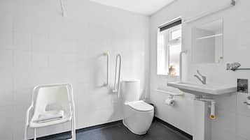 Dusche, Haartrockner, Handtücher, Shampoo